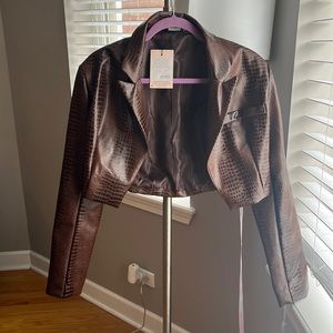 MissGuided 2-Piece Brown Faux Leather Skirt Suit